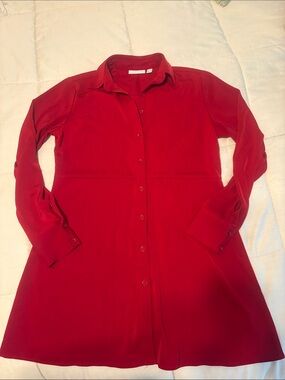 Classic Red Button-Front Shirt Dress
